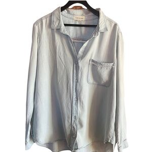 Cloth & Stone Light Blue Chambray Shirt with Eyelet Trim